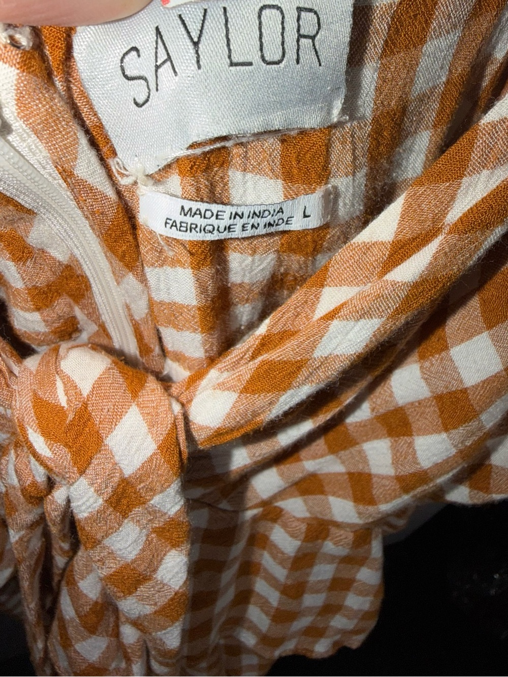 Saylor Gingham Jumpsuit Brown Wide Leg Tie Front Strappy Size L NWT - Picture 8 of 8